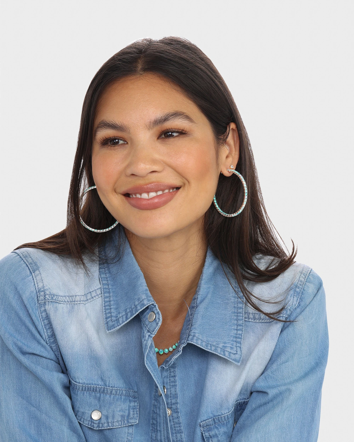 Heiress Ombré Hoops 2" - Silver|Blue Opal Ombré 6 Heiress Ombré Hoops 2" - Silver|Blue Opal Ombré - Image 4