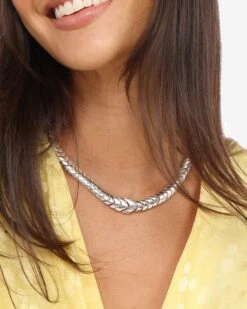 Serpent Herringbone Collar - Silver -Melinda Maria 216 05.15.24 Ecomm 0302