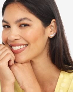 Not Your Basic Ear Crawler - Silver|White Diamondettes -Melinda Maria 23 05.15.24 Ecomm 00243