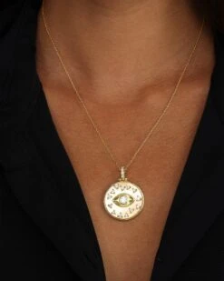 Evil Eye Medallion Necklace - Gold|White Diamondettes 10 Evil Eye Medallion Necklace - Gold|White Diamondettes -Melinda Maria 50 05.15.24 Ecomm 0053