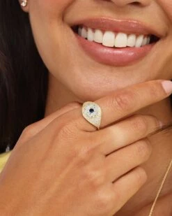 Blue Evil Eye Ring - Gold|White Diamondettes -Melinda Maria 84 05.15.24 Ecomm 00832