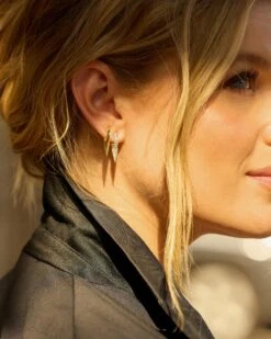 Baby Gabriella Pavé Single Spike Earrings - Gold|White Diamondettes -Melinda Maria AbbyOutdoorLooks SeptemberDrop 167A0193 2