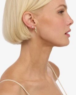 Baby Gabriella Pavé Single Spike Earrings - Gold|White Diamondettes -Melinda Maria BabyGabriellaPaveSingleSpikeEarrings E7116 G WT E V2