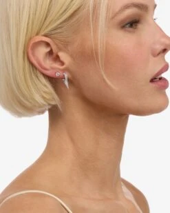 Baby Gabriella Pavé Single Spike Earrings - Silver|White Diamondettes -Melinda Maria BabyGabriellaPaveSingleSpikeEarrings E7116 S WT E V2