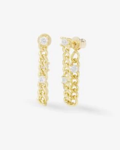 Baby Julian Triple Diamond Soft Chain Hoops - Gold|White Diamondettes