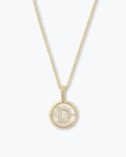Baby Love Letters Medallion Necklace - Gold|White Diamondettes -Melinda Maria BabyLoveLettersMedallionNecklace N6354 P G D v1