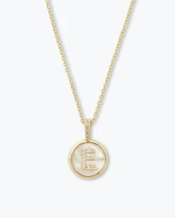 Baby Love Letters Medallion Necklace - Gold|White Diamondettes -Melinda Maria BabyLoveLettersMedallionNecklace N6354 P G E v1