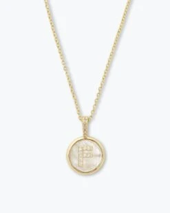 Baby Love Letters Medallion Necklace - Gold|White Diamondettes -Melinda Maria BabyLoveLettersMedallionNecklace N6354 P G F v1