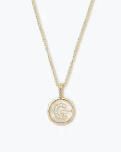 Baby Love Letters Medallion Necklace - Gold|White Diamondettes -Melinda Maria BabyLoveLettersMedallionNecklace N6354 P G G v1