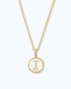 Baby Love Letters Medallion Necklace - Gold|White Diamondettes -Melinda Maria BabyLoveLettersMedallionNecklace N6354 P G I v1