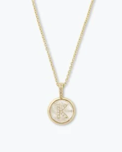 Baby Love Letters Medallion Necklace - Gold|White Diamondettes -Melinda Maria BabyLoveLettersMedallionNecklace N6354 P G K v1