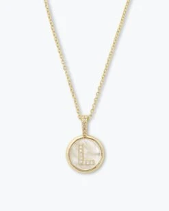 Baby Love Letters Medallion Necklace - Gold|White Diamondettes -Melinda Maria BabyLoveLettersMedallionNecklace N6354 P G L v1