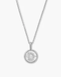 Baby Love Letters Medallion Necklace - Silver|White Diamondettes -Melinda Maria BabyLoveLettersMedallionNecklace N6354 P S D v1copy