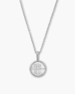 Baby Love Letters Medallion Necklace - Silver|White Diamondettes -Melinda Maria BabyLoveLettersMedallionNecklace N6354 P S F v1