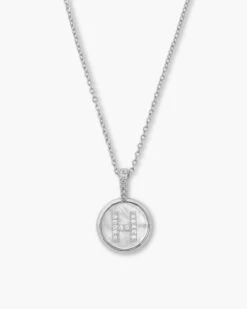 Baby Love Letters Medallion Necklace - Silver|White Diamondettes -Melinda Maria BabyLoveLettersMedallionNecklace N6354 P S H v1