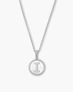Baby Love Letters Medallion Necklace - Silver|White Diamondettes -Melinda Maria BabyLoveLettersMedallionNecklace N6354 P S I v1