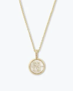 Baby Love Letters Medallion Necklace - Gold|White Diamondettes -Melinda Maria BabyLoveLettersMedallionNecklace N GOLD