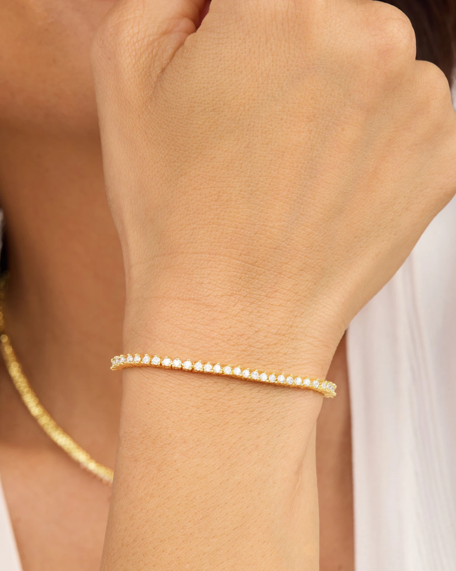 Baby Not Your Basic Tennis Bracelet - Gold|White Diamondettes 4 Baby Not Your Basic Tennis Bracelet - Gold|White Diamondettes - Image 2