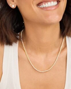 Baby Not Your Basic Tennis Necklace - Gold|White Diamondettes -Melinda Maria BabyNotYourBasicTennisNecklace18 N6193 G WTCZ E