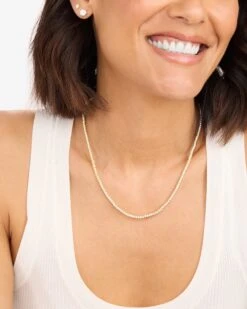Baby Not Your Basic Tennis Necklace - Gold|White Diamondettes -Melinda Maria BabyNotYourBasicTennisNecklace18 N6193 G WTCZ E 2