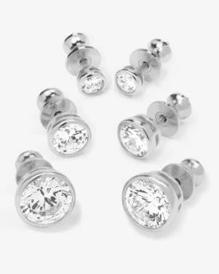 Baroness Stud Set - Silver|White Diamondettes -Melinda Maria BaronessStudsSetof3 E7126 S WTCZ P V2