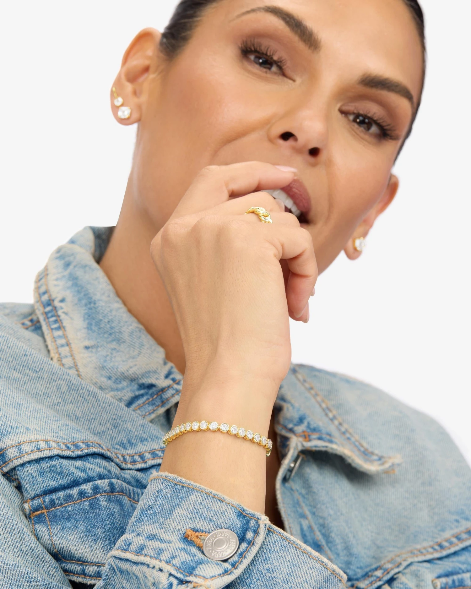 Baroness Tennis Bracelet - Gold|White Diamondettes 5 Baroness Tennis Bracelet - Gold|White Diamondettes - Image 3