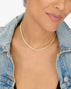 Baroness Tennis Necklace - Gold|White Diamondettes -Melinda Maria BaronessTennisNecklace15 MM N4801 G WTCZ2593 V2