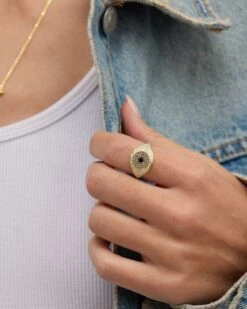 Black Evil Eye Ring - Gold|Black Diamondettes -Melinda Maria BlackEvilEyeRing R6119 G BLK E V1