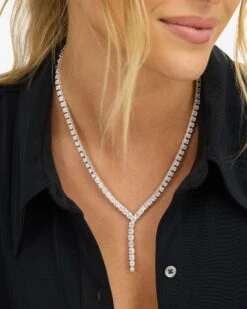 Duchess Lariat Tennis Necklace - Silver|White Diamondettes 11 Duchess Lariat Tennis Necklace - Silver|White Diamondettes -Melinda Maria DuchessLariatTennisNecklace18 N6392 S WT 18 E V2