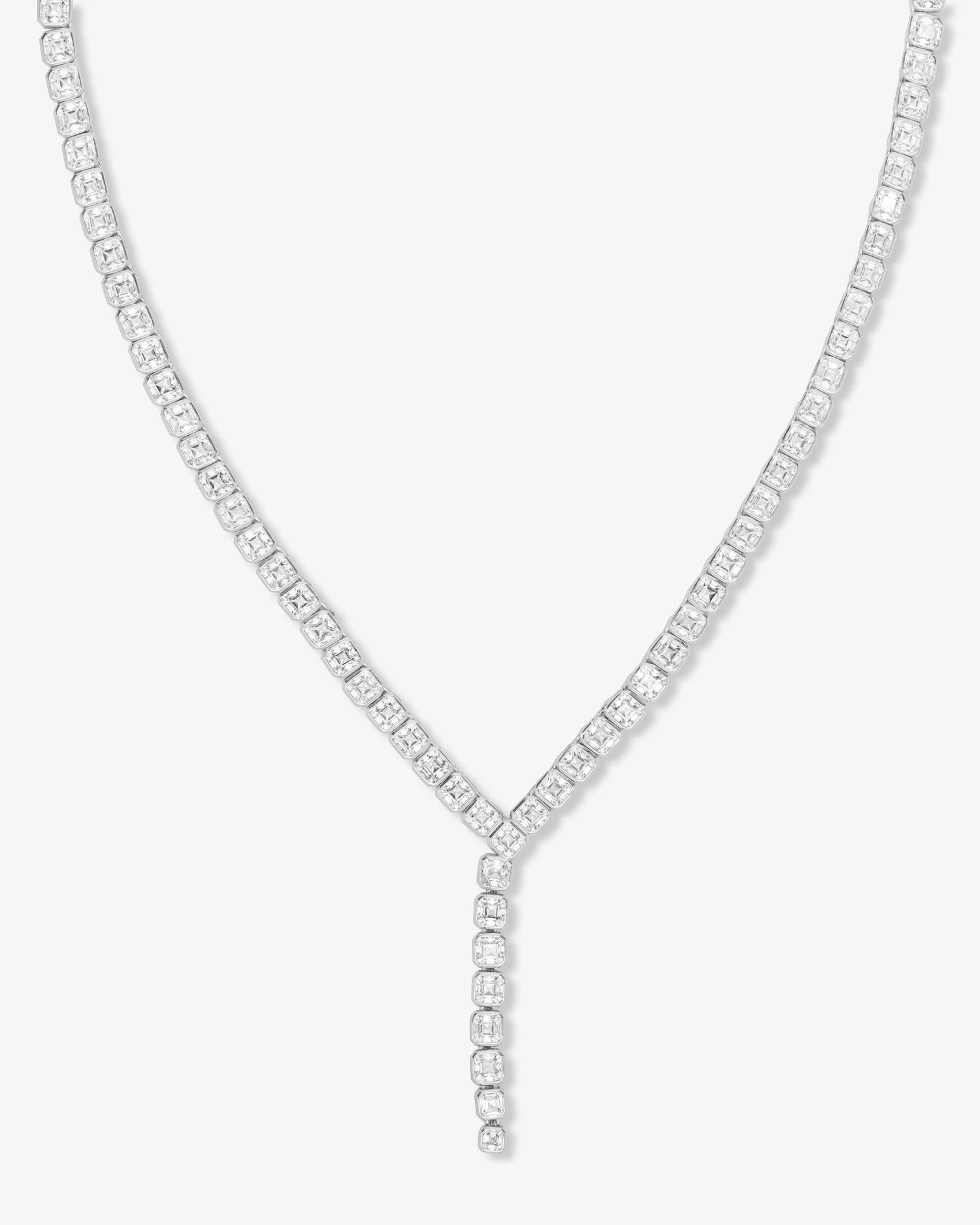 Duchess Lariat Tennis Necklace - Silver|White Diamondettes 3 Duchess Lariat Tennis Necklace - Silver|White Diamondettes
