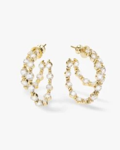 She's An Icon Double Hoops - Gold|White Diamondettes