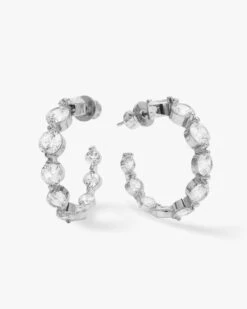She's An Icon Hoops .75" - Silver|White Diamondettes