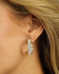 The Queen's Hoops 1" - Gold|White Diamondettes 10 The Queen's Hoops 1" - Gold|White Diamondettes -Melinda Maria EmptyName140