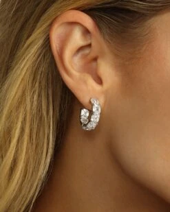 The Queen's Hoops .75" - Silver|White Diamondettes -Melinda Maria EmptyName146