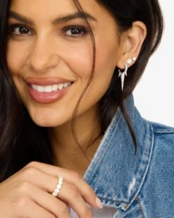 Gabriella Pavé Triple Spike Earrings - Silver|White Diamondettes -Melinda Maria GabriellaPaveTripleSpikeEarrings E6098 S WTCZ E V3