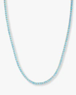 Grand Heiress Tennis Necklace - Gold|Blue Opal