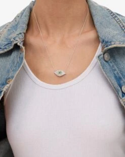 Green Evil Eye Necklace - Silver|Emerald -Melinda Maria GreenEvilEyeNecklace N6374 S GRN E V1