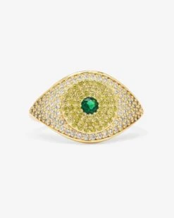 Green Evil Eye Ring - Gold|Emerald