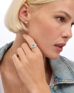 Green Evil Eye Ring - Silver|Emerald -Melinda Maria GreenEvilEyeRing R6119 S GRN E V1