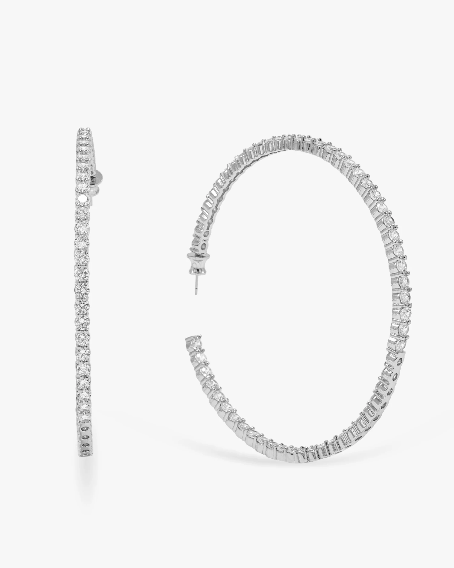 Heiress Hoops 3" - Silver|White Diamondettes 3 Heiress Hoops 3" - Silver|White Diamondettes