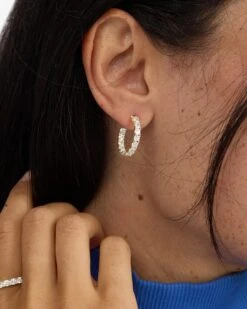 Heiress Hoops .75" - Gold|White Diamondettes -Melinda Maria HeiressHoops.75 E7089 G E V1b