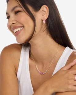 Heiress Ombré Hoops .75" - Gold|Pink Sapphire Ombré -Melinda Maria HeiressOmbreHoops.75 E7086 G PNK E V2