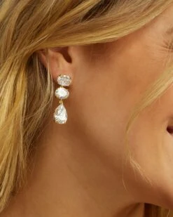 Hello Gorgeous Drop Earrings - Gold|White Diamondettes -Melinda Maria HelloGorgeousDropEarrings GWT E 12 06 2023 0182 R1 CR1 86117da5 c26a 4b9b b7e9 9420777de0ea