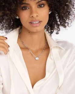 Hello Gorgeous Samantha Chain Necklace - Silver|White Diamondettes -Melinda Maria HelloGorgeousSamanthaChainNecklace N6393 S WTCZ E V2