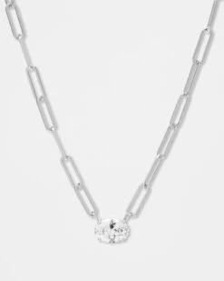 Hello Gorgeous Samantha Chain Necklace - Silver|White Diamondettes