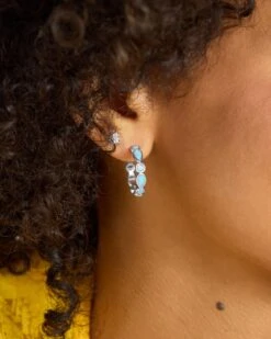 Isla Hoops .75" - Silver|Blue Opal -Melinda Maria IslaHoops.75 E7134 S BOPCZ E V1