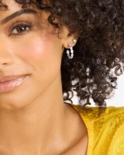 Isla Hoops .75" - Silver|White Diamondettes -Melinda Maria IslaHoops.75 E7134 S WTCZ E V2