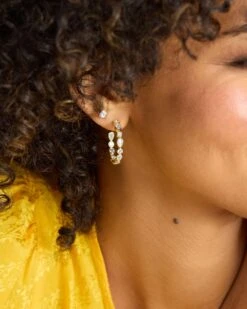 Isla Hoops 1" - Gold|White Diamondettes -Melinda Maria IslaHoops1 E7135 G WTCZ E V1