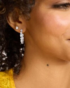 Isla Hoops 1" - Silver|White Diamondettes -Melinda Maria IslaHoops1 E7135 S WTCZ E V1