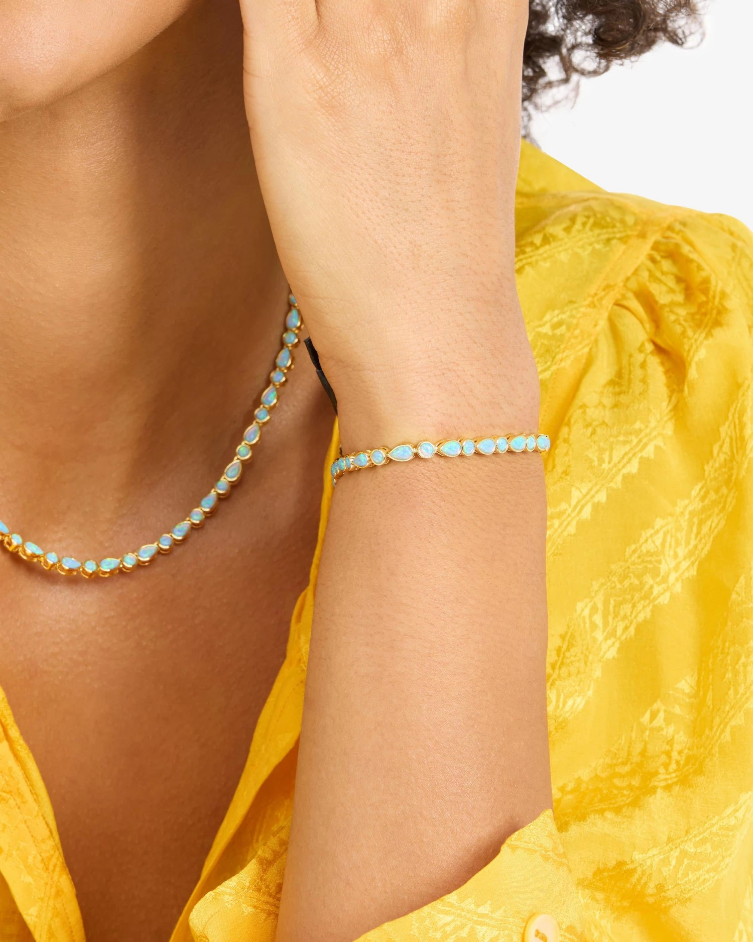 Isla Tennis Bracelet - Gold|Blue Opal 4 Isla Tennis Bracelet - Gold|Blue Opal - Image 2